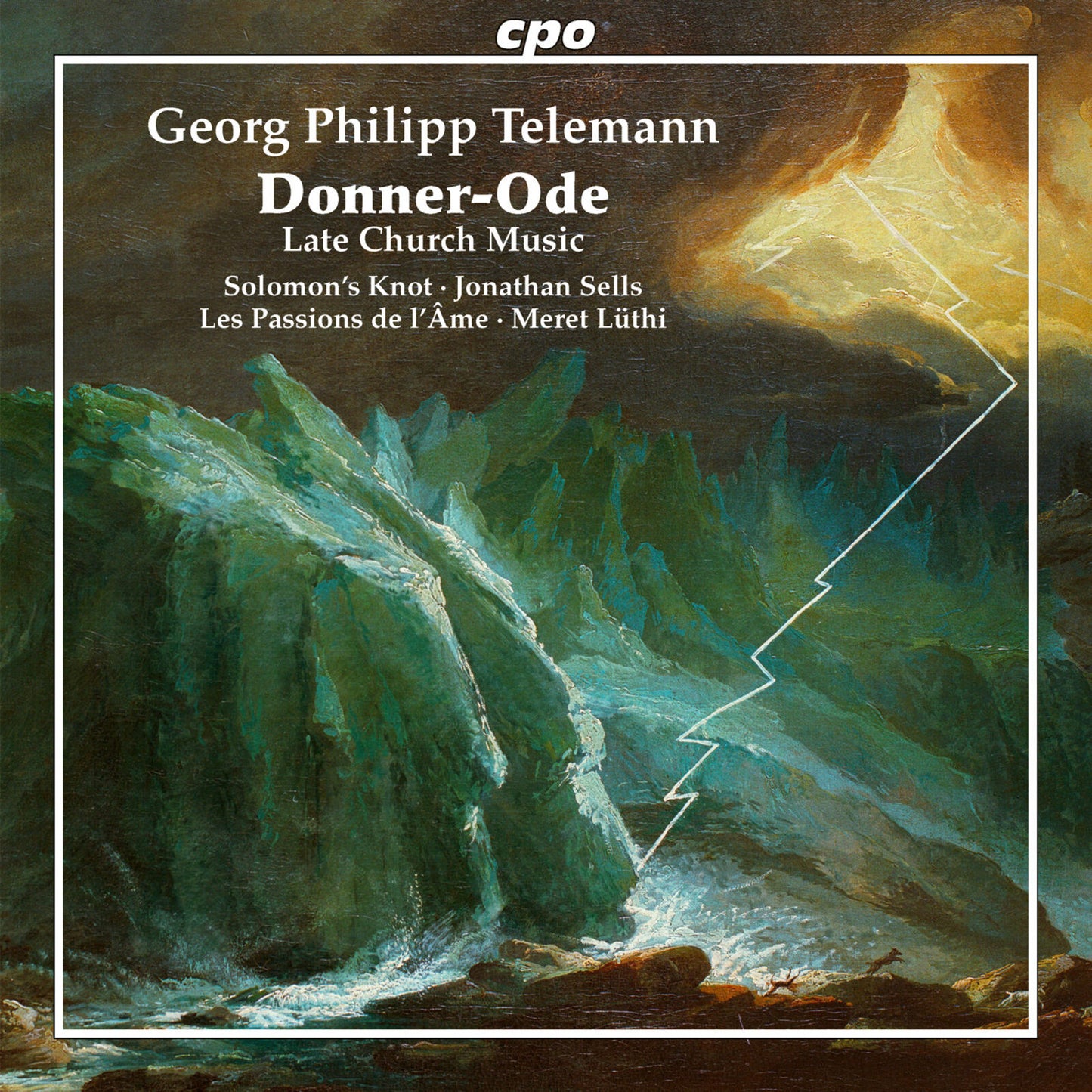 CD cover for Telemann’s “Donner-Ode” featuring a stormy mountain landscape.