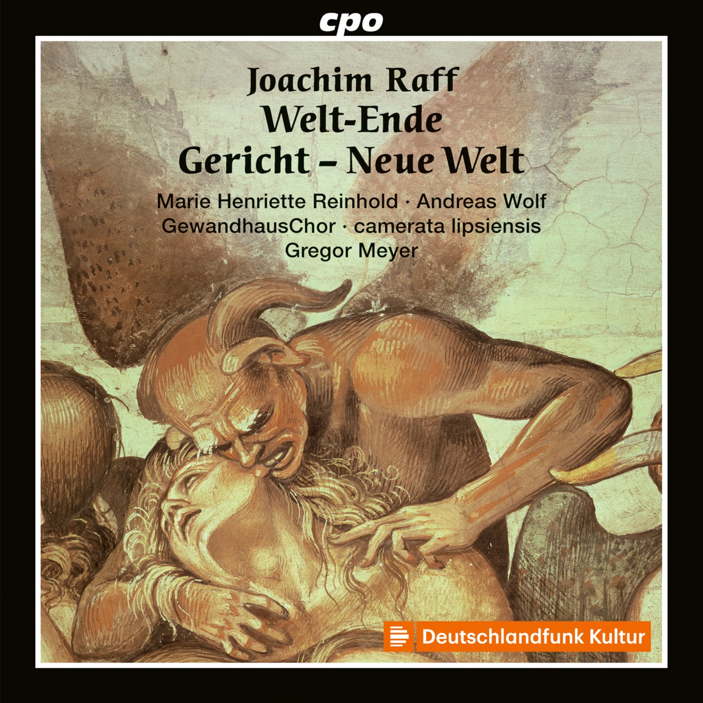 CD cover for Raff's "Welt-Ende" featuring a painting of figures struggling.