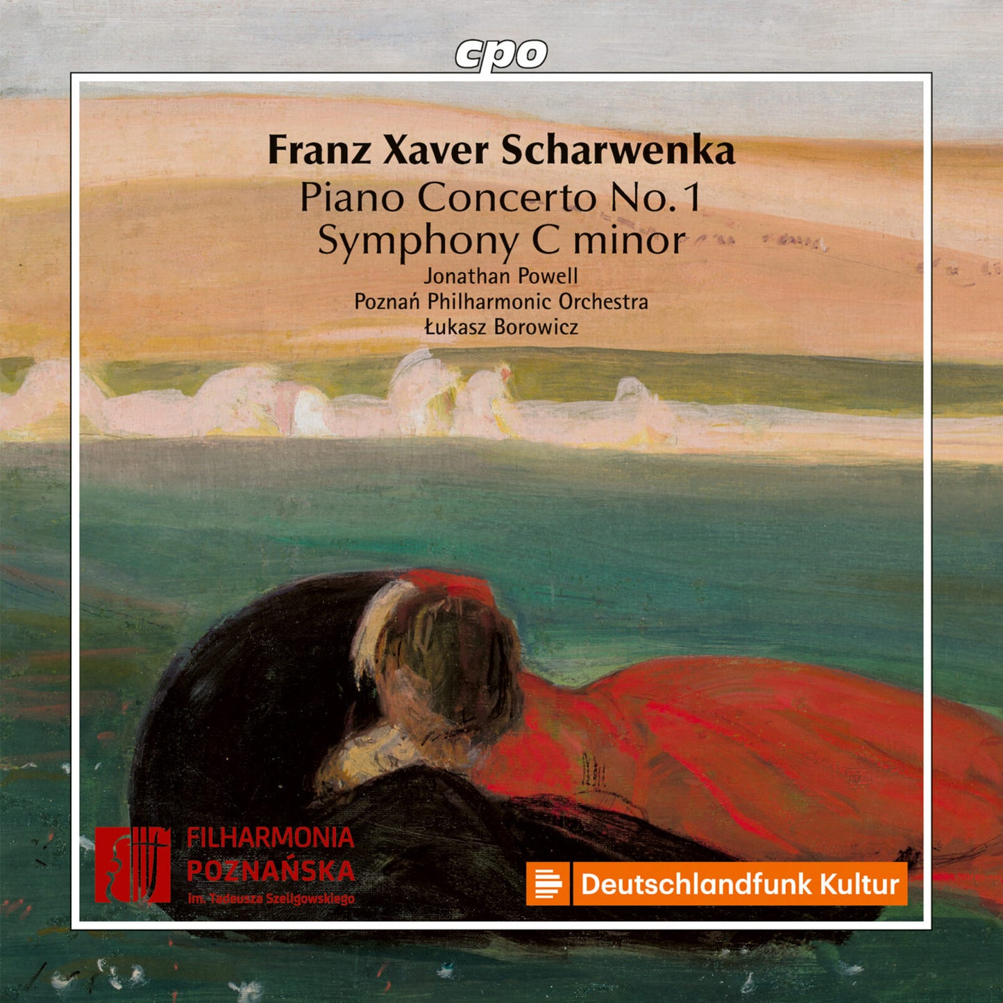 CD cover for Scharwenka’s Piano Concerto No. 1, abstract red design.