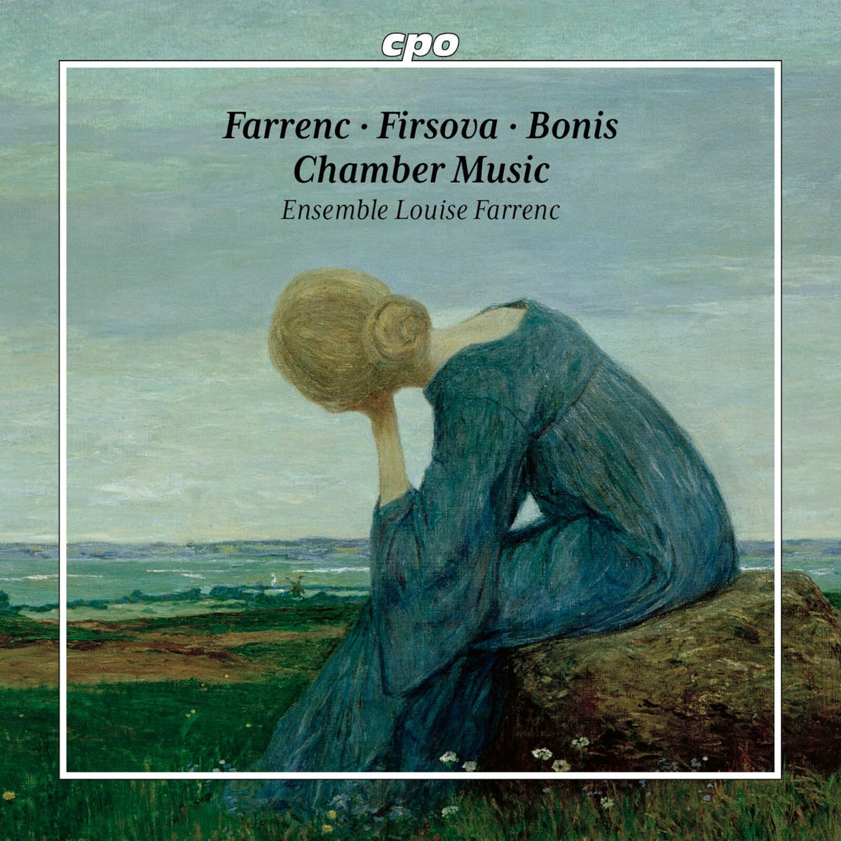 CD cover: painting of a woman in blue, head bowed in a field.