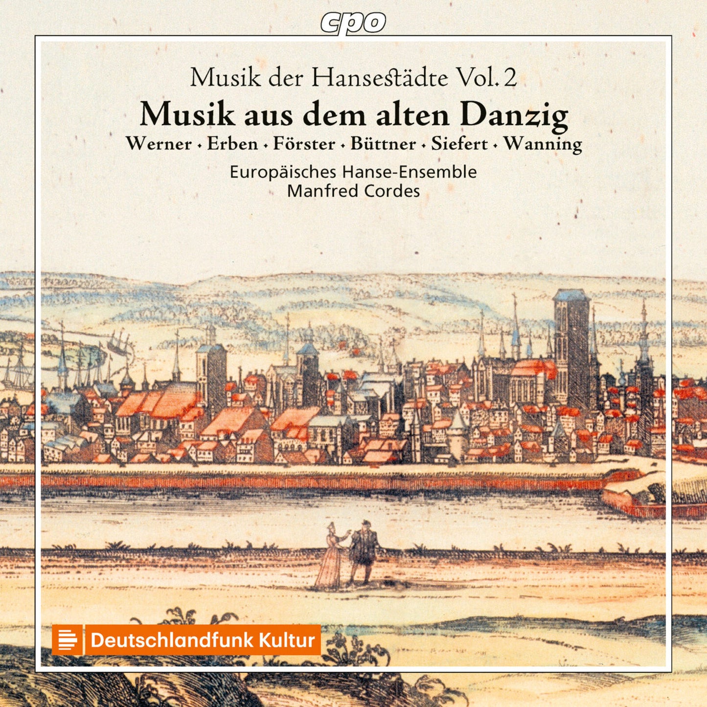 CD cover with a vintage cityscape illustration and text in German.