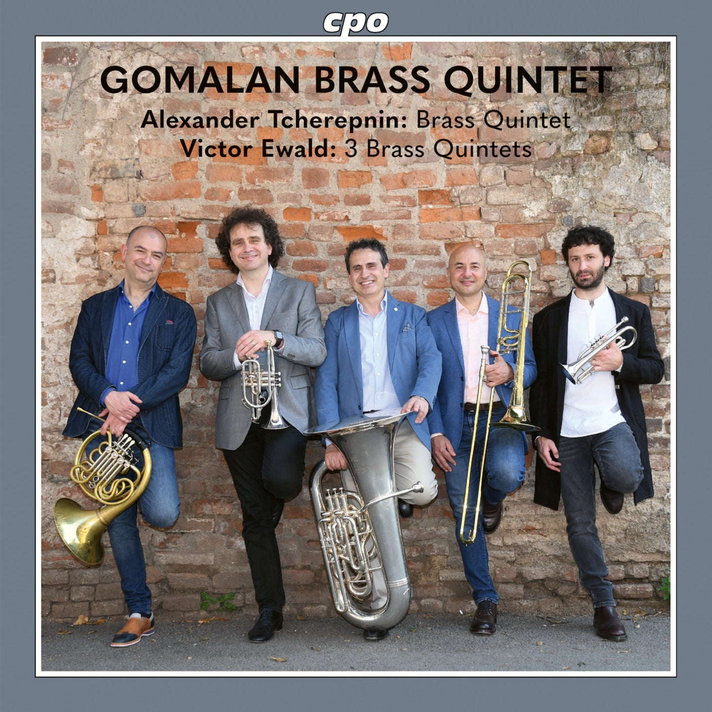 CD cover featuring the Gomalan Brass Quintet posing against a brick wall.