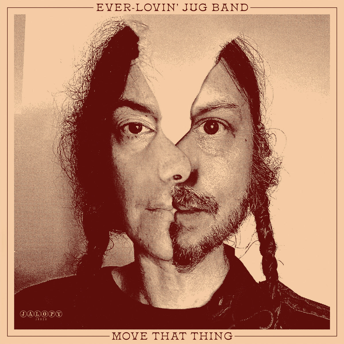 Vinyl record cover: split face portrait with long hair and beard.