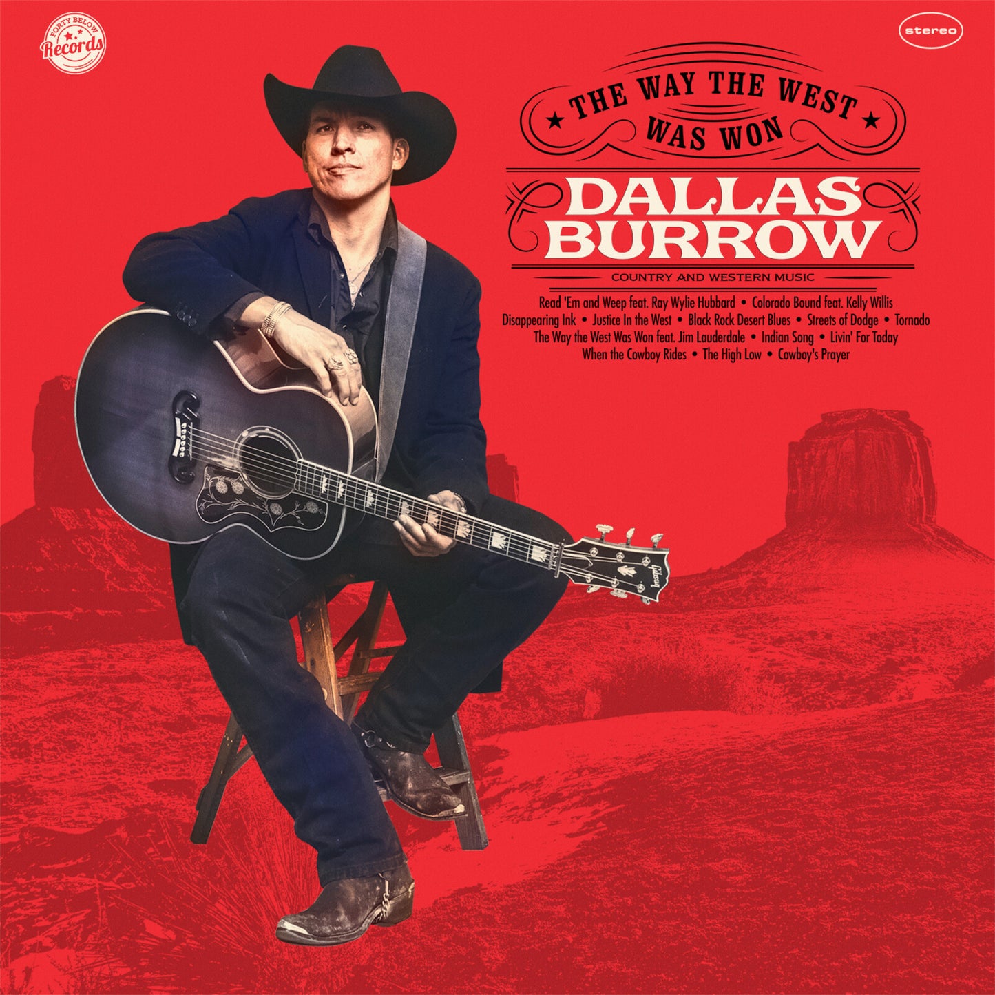 CD cover featuring Dallas Burrow, a cowboy with a guitar, in a desert landscape.