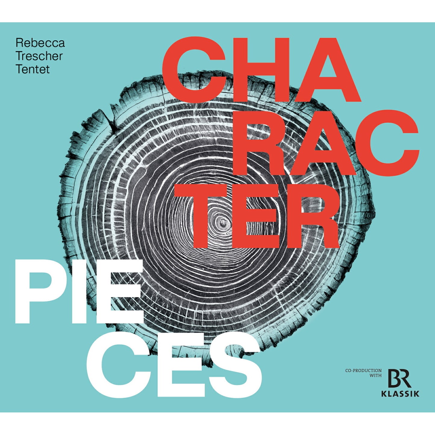 CD cover for Rebecca Trescher’s “Character Pieces” with tree ring design.