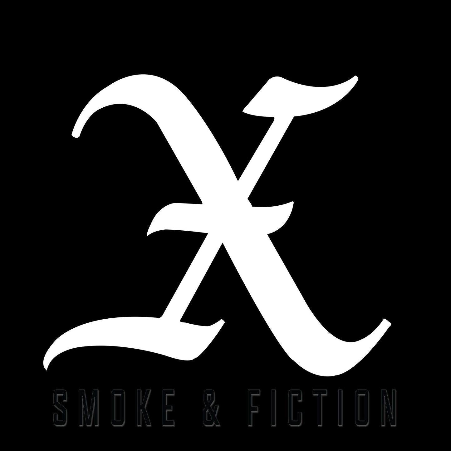 White ornate letter "X" over black background with text "Smoke & Fiction".
