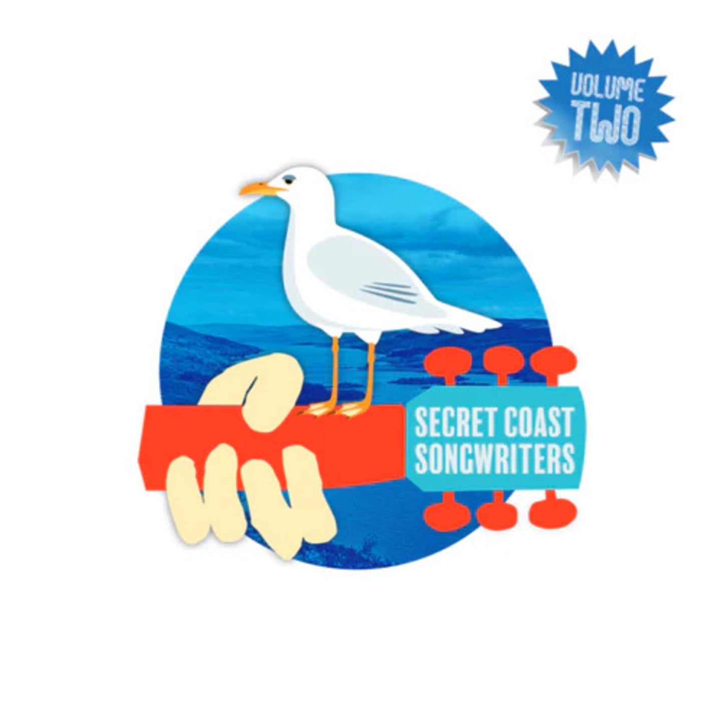 Vinyl record cover with a seagull, waves, and colorful figures.
