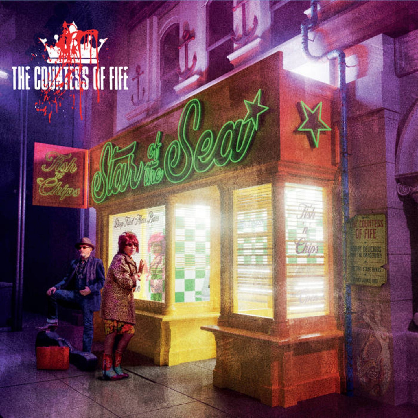 Painted album cover for "Star Of The Sea" featuring a brightly lit fish and chip shop.