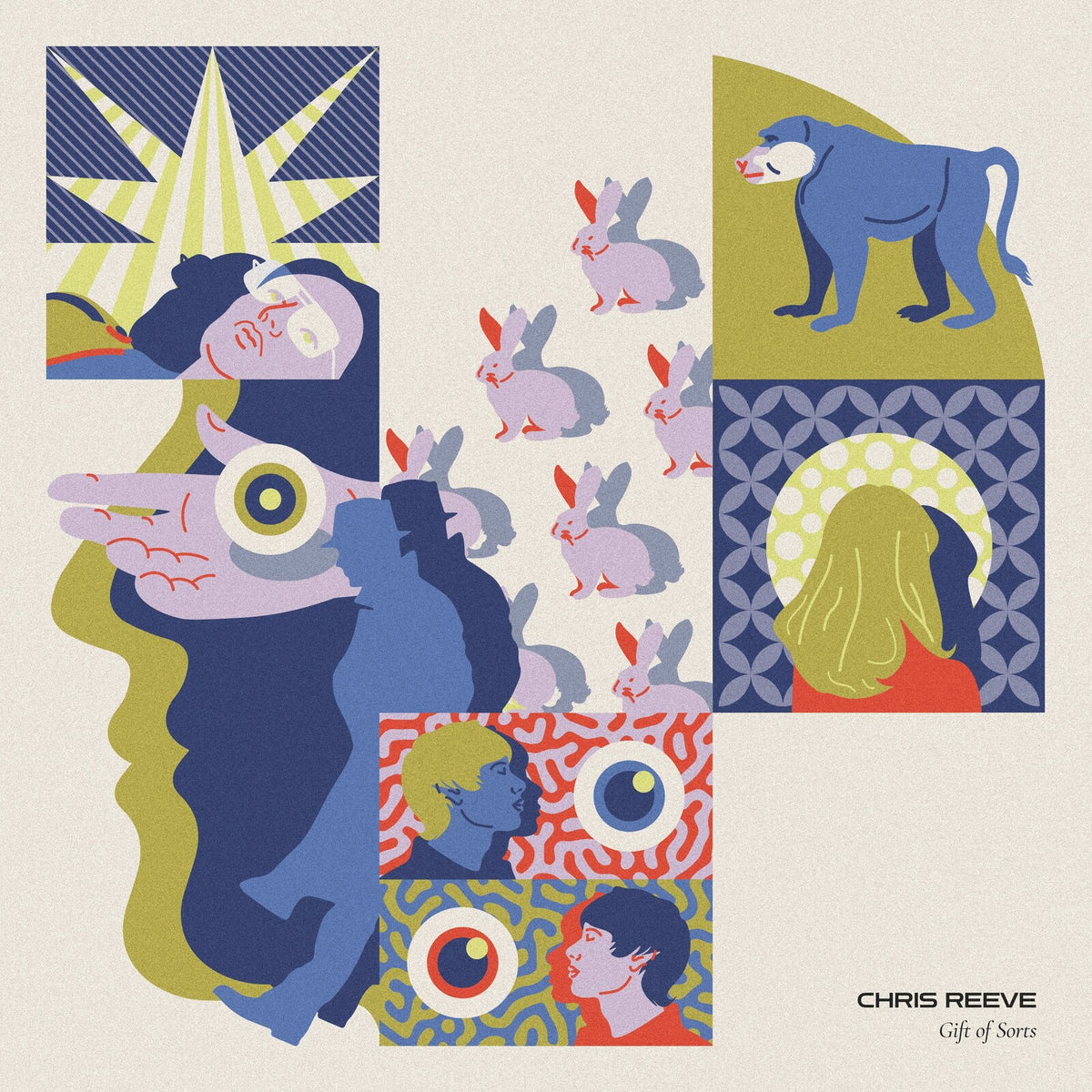 Album cover for Chris Reeve’s “Gift Of Sorts” featuring surreal, colorful imagery.