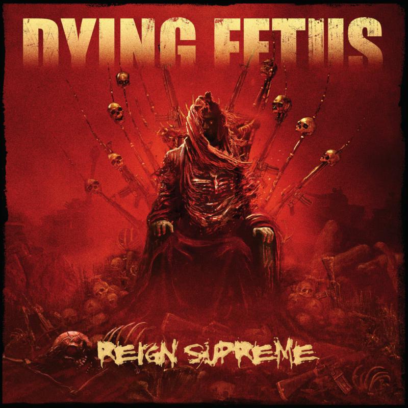 Dark album cover featuring a skeletal figure on a throne of bones.