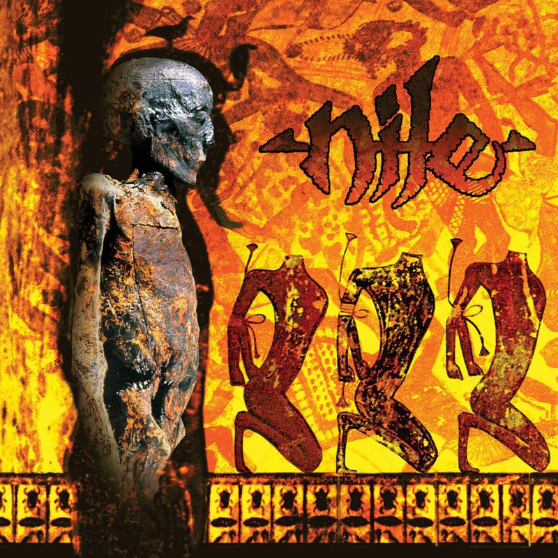 Album cover for Nile's "Amongst The Catacombs Of Nephr" featuring a mummy.