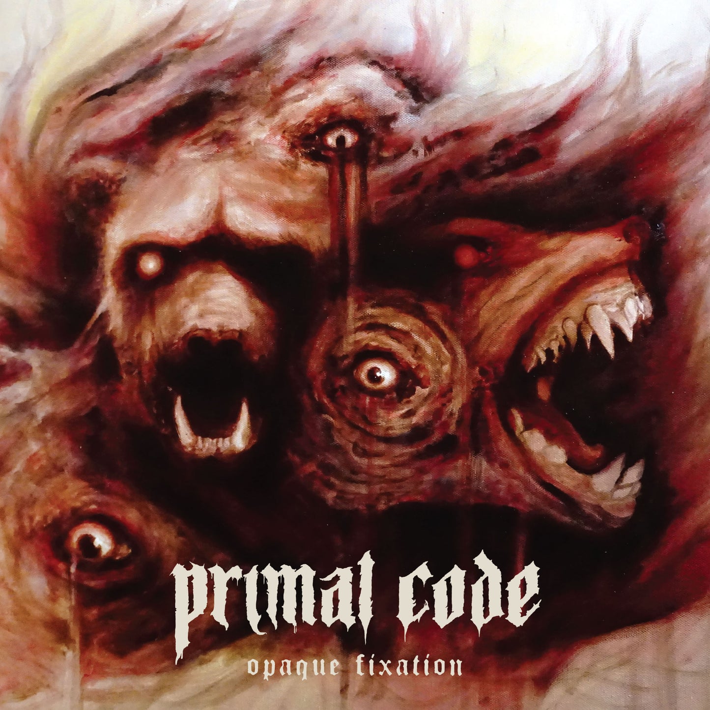 CD cover: distorted face with piercing, text “Primal Code - Opaque Fixation”.