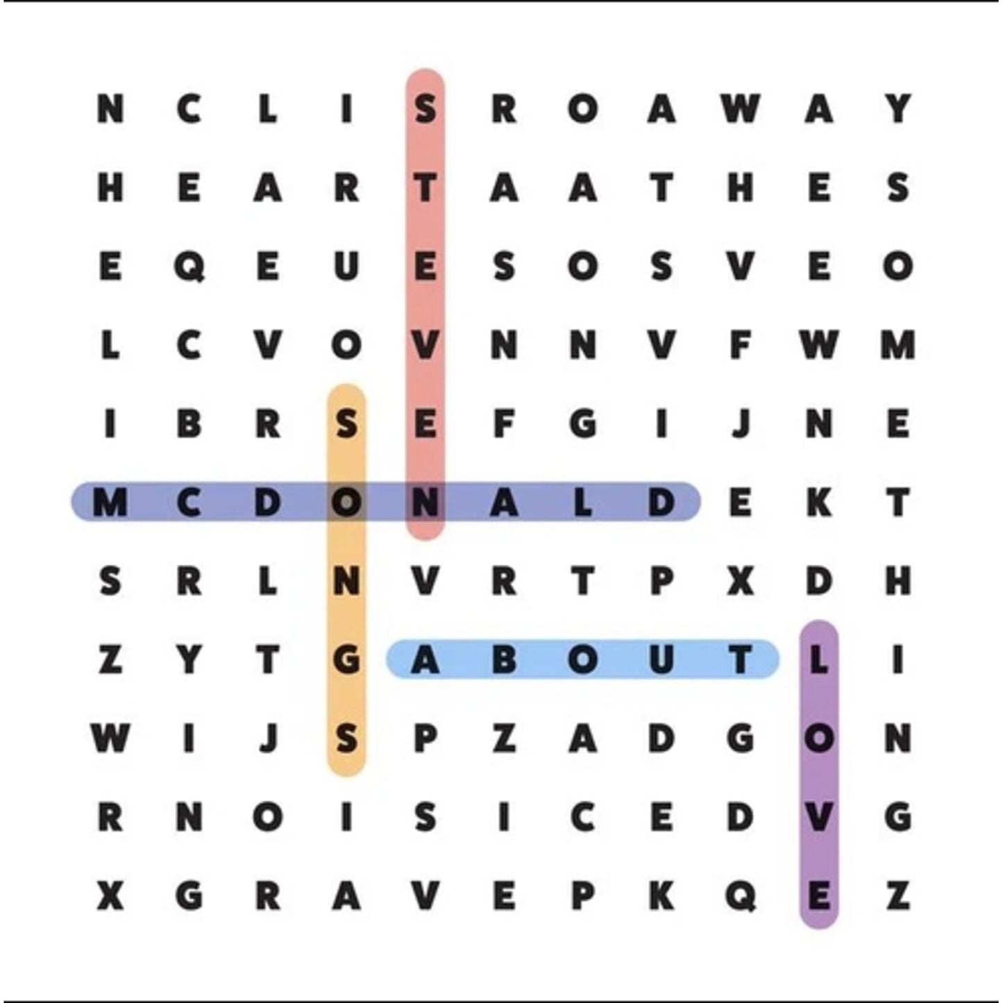 Vinyl record cover with a word search puzzle and artist name "McDonald".
