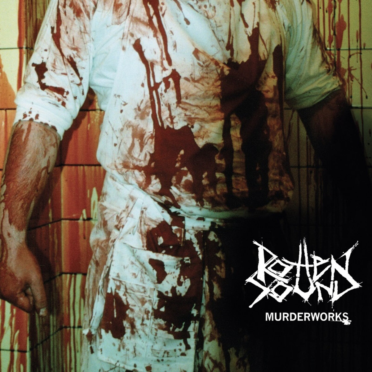 CD cover: blood-splattered figure with band logo "Rotten Sound" and title.