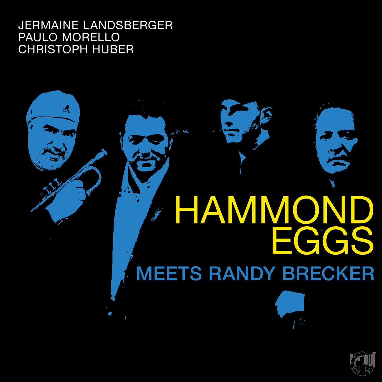 Album cover: four blue-toned portraits with "Hammond Eggs Meets Randy Brecker" text.