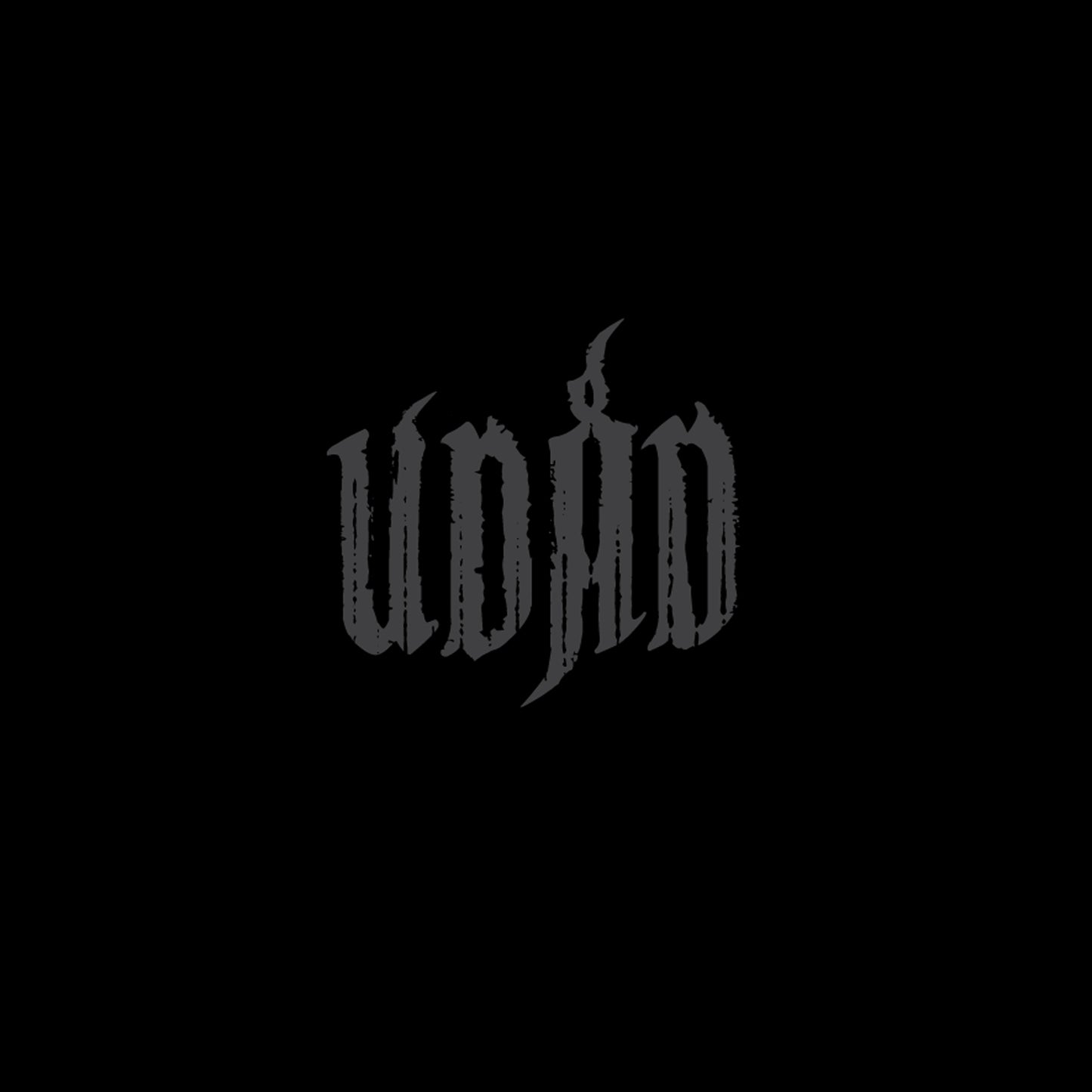 Black CD cover with ornate, gothic-style white lettering reading "udad".