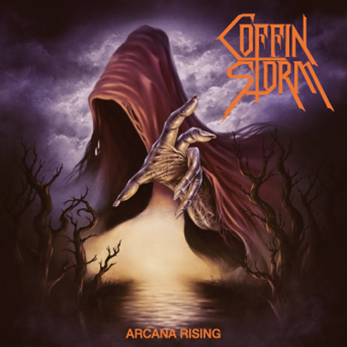 Album cover: hooded figure with outstretched hand in a stormy landscape.