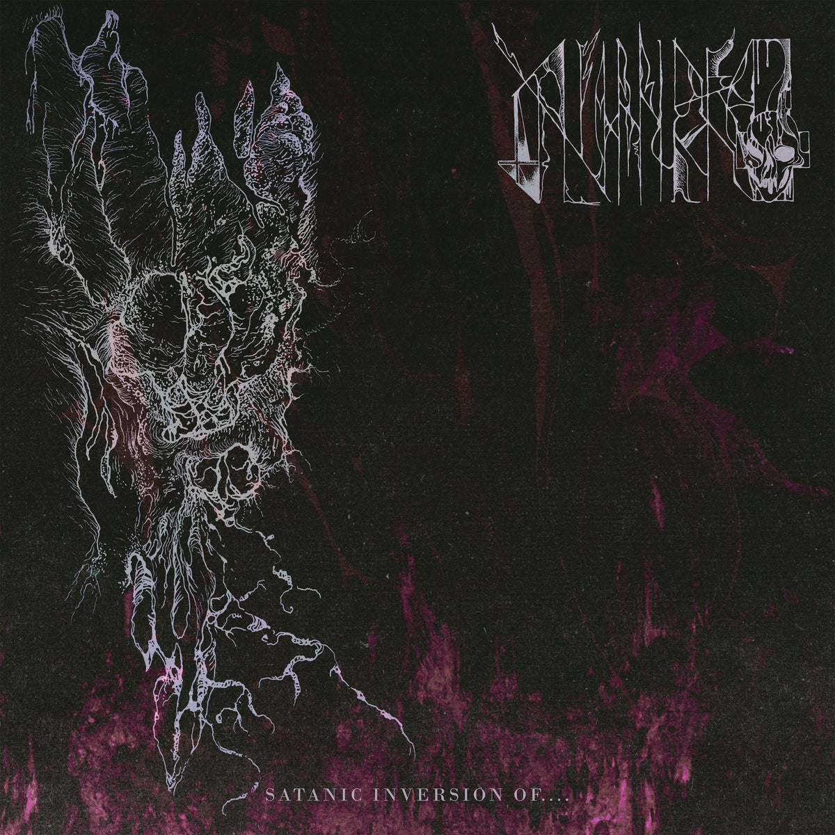 Dark album cover with skeletal face and band name "Avmakt" in harsh lettering.
