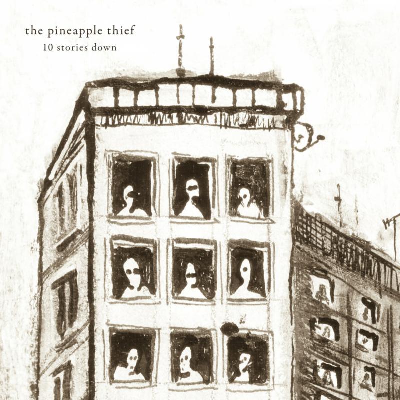 Sepia-toned sketch of a building with figures visible in the windows.