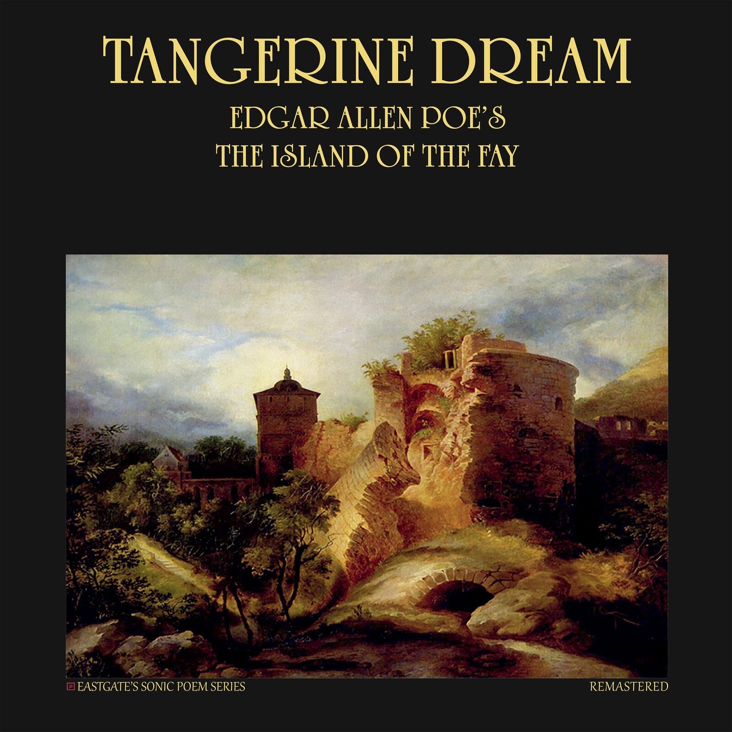 Vinyl album cover for Tangerine Dream’s “The Island,” featuring a castle landscape.