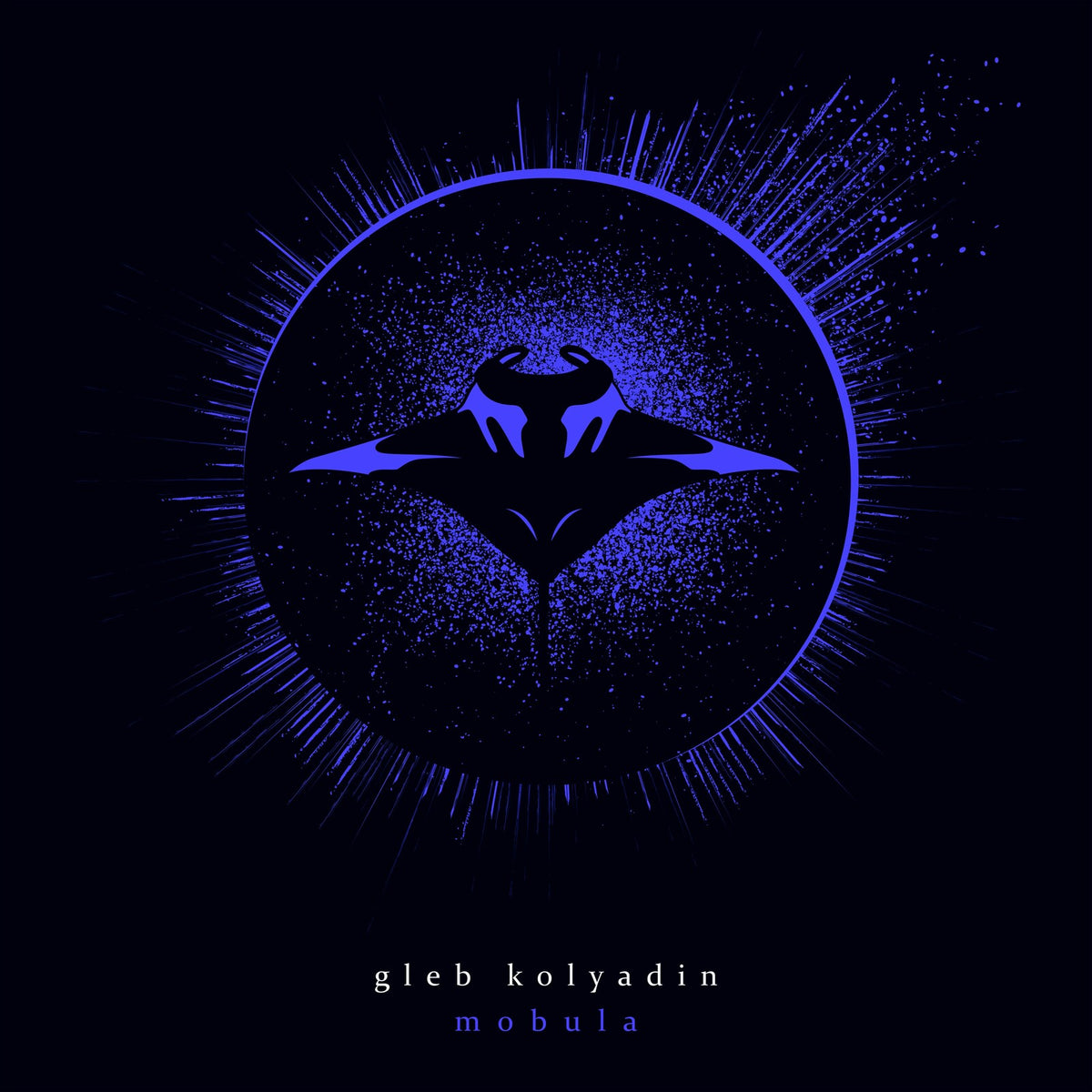Dark album cover featuring a silhouetted manta ray within a glowing circle.