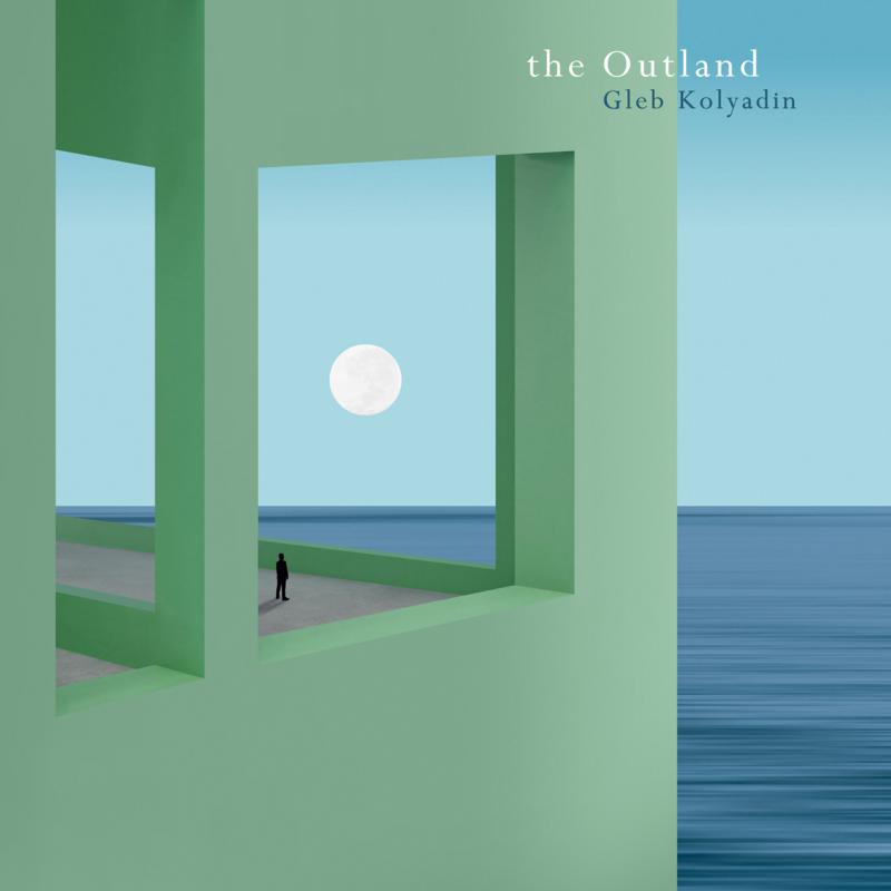 Album cover: green architectural forms framing a figure by the sea.