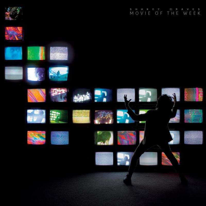Shakey Graves “Movie Of The Week” vinyl cover: silhouette before TVs.