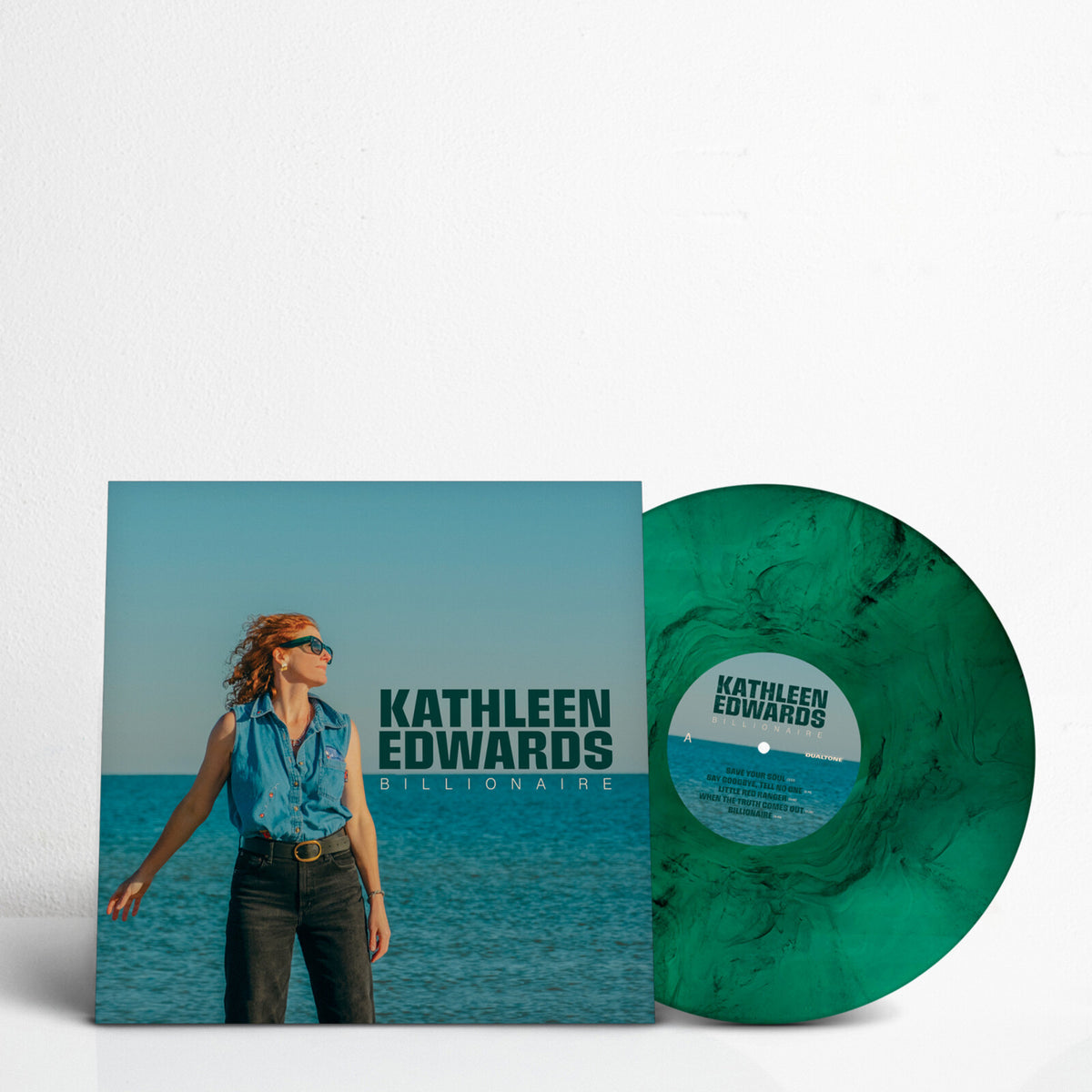 Kathleen Edwards' "Billionaire" vinyl record with artist portrait and green disc.
