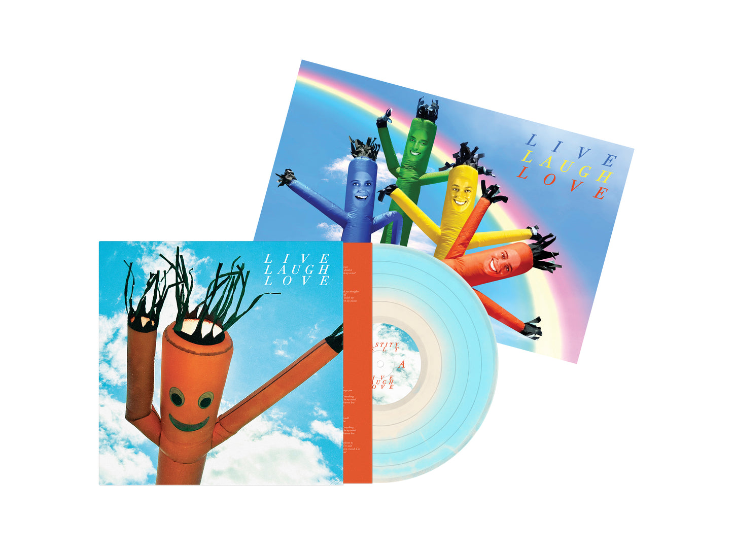 Vinyl record with cover art of colorful, inflatable figure people.
