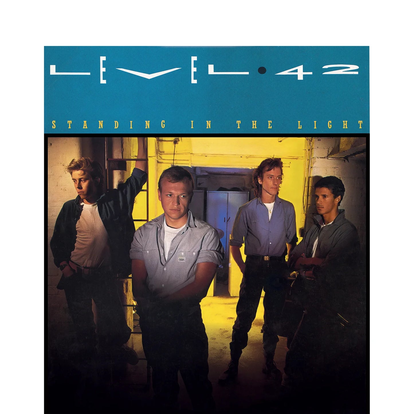 Level 42 album cover, "Standing In The Light," featuring four men.