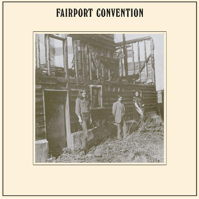 Fairport Convention album cover: black and white photo of a dilapidated building and people.