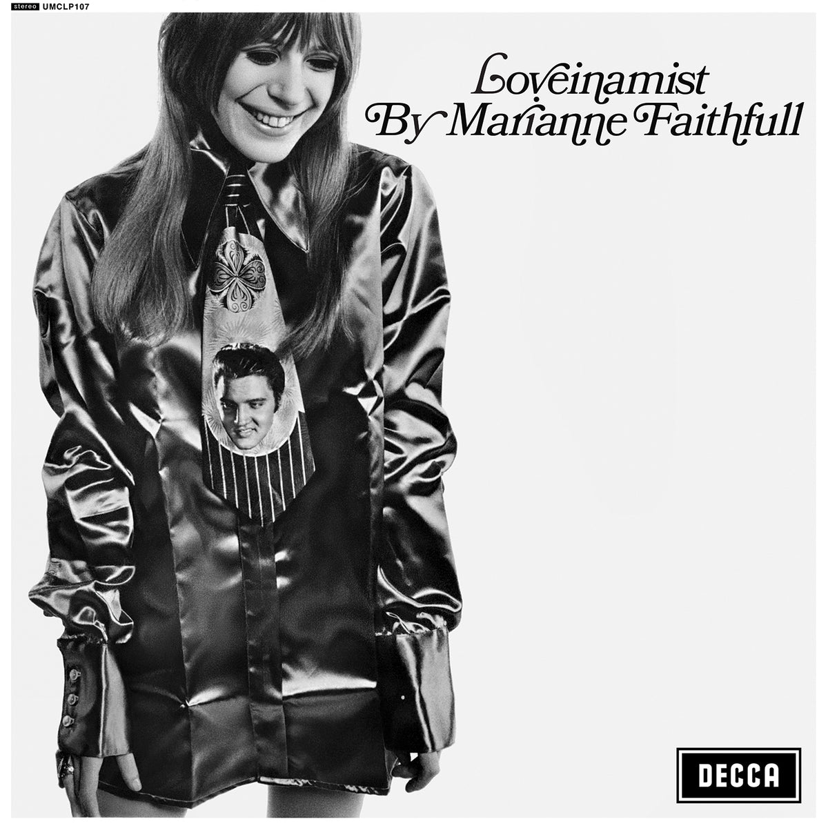 Black and white vinyl record cover featuring Marianne Faithfull in a jacket.