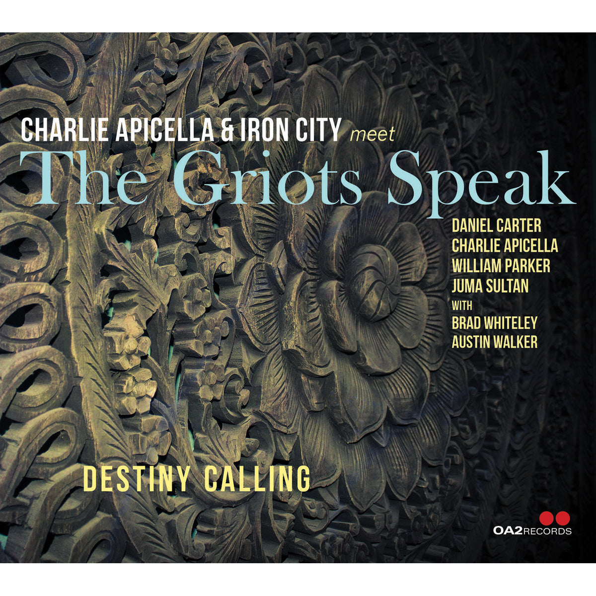 CD cover for "The Griots Speak - Destiny Calling" with carved details.