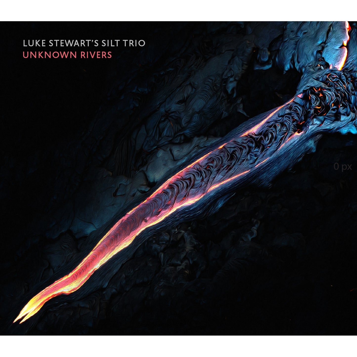 Album cover for Luke Stewart’s “Unknown Rivers” with abstract, flowing shapes.
