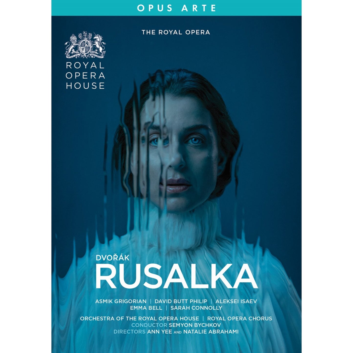 DVD cover for Dvorak’s Rusalka opera, featuring a woman’s face in blue.