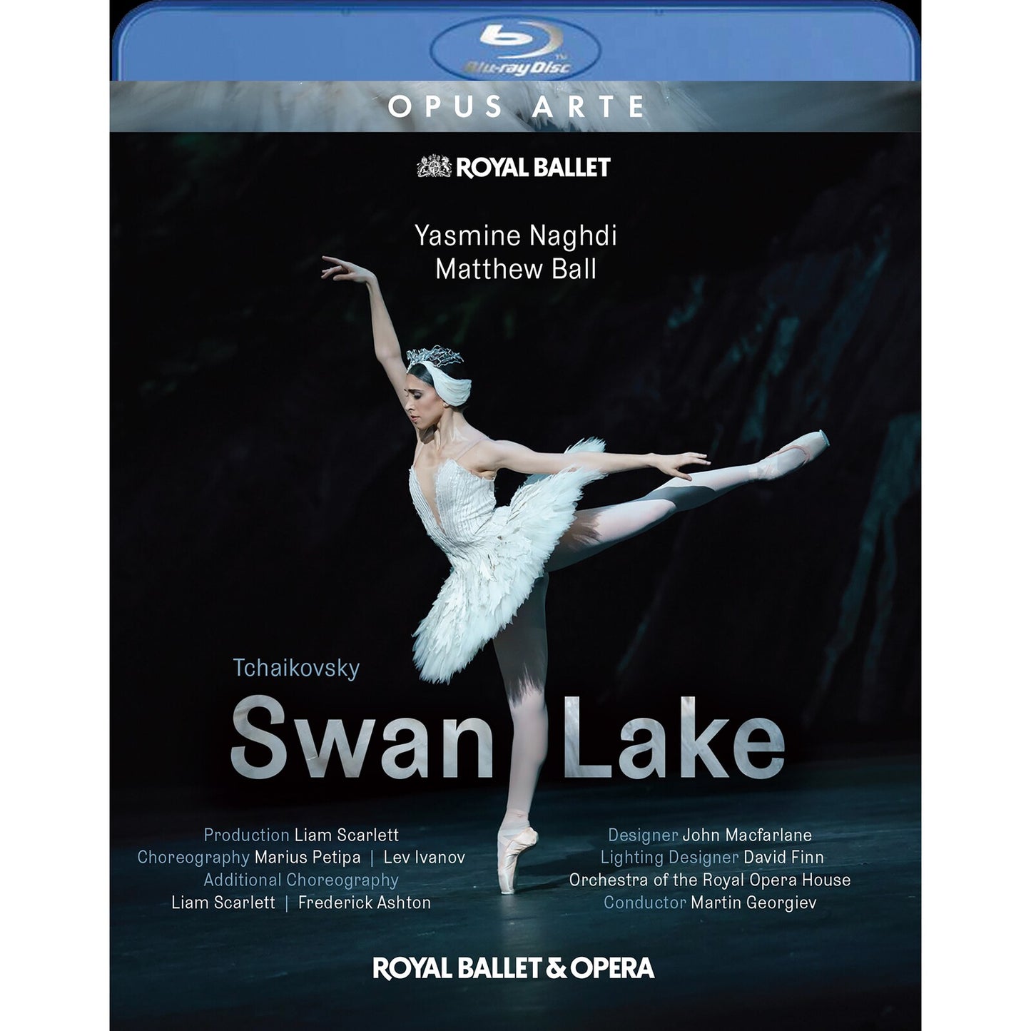 Blu-ray cover for Tchaikovsky’s Swan Lake, featuring a ballerina in white.