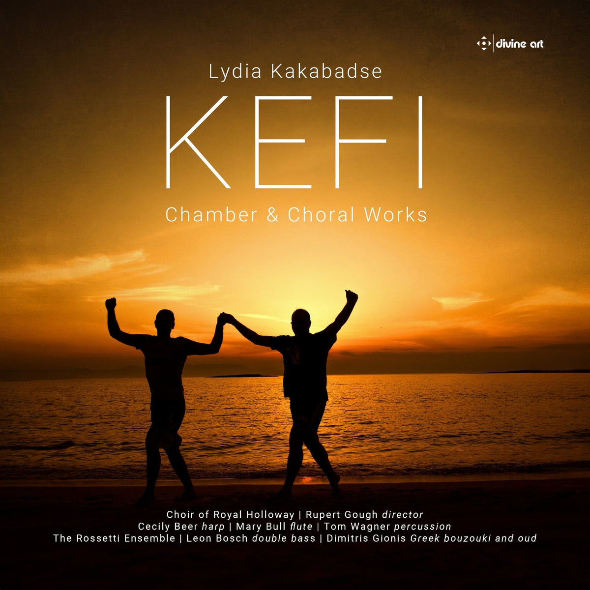 CD cover for "Kefi" by Royal Holloway Choir, with sunset silhouette.