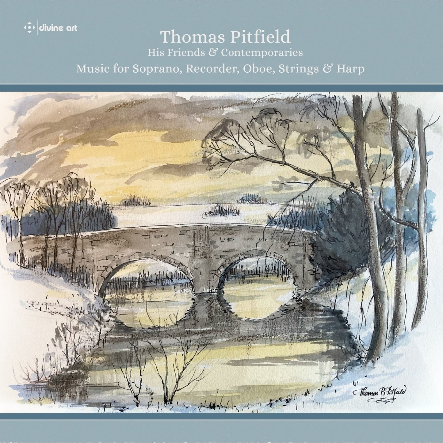 CD cover for Thomas Pitfield’s music with a watercolor landscape painting.