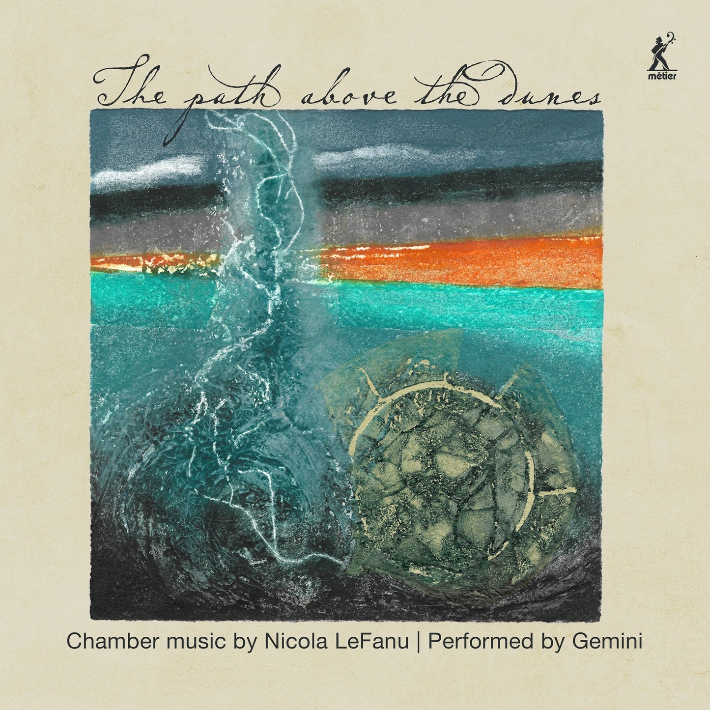 CD cover with abstract painting of dunes, water, and a tortoise.