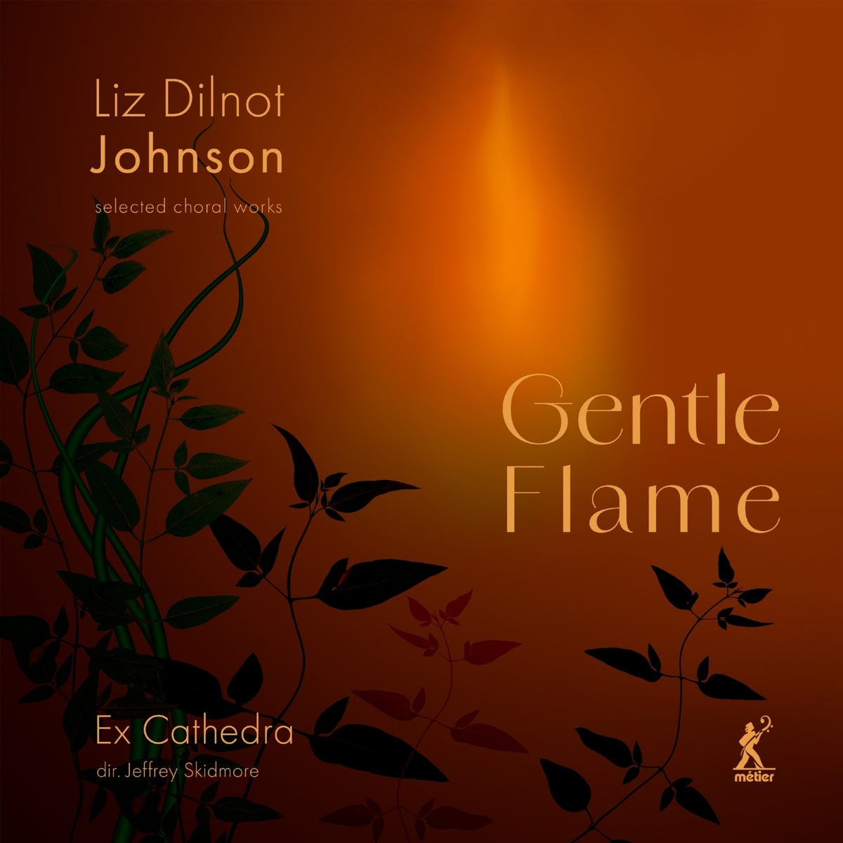 CD cover for "Gentle Flame" by Liz Dilnot Johnson, featuring floral vines.
