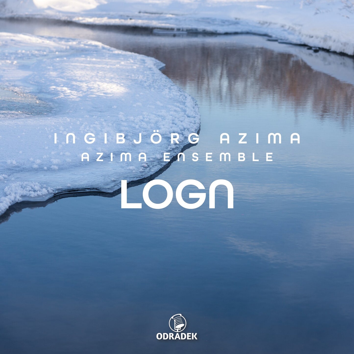 CD cover for “Logn” by Ingibjörg Azima, featuring icy water.