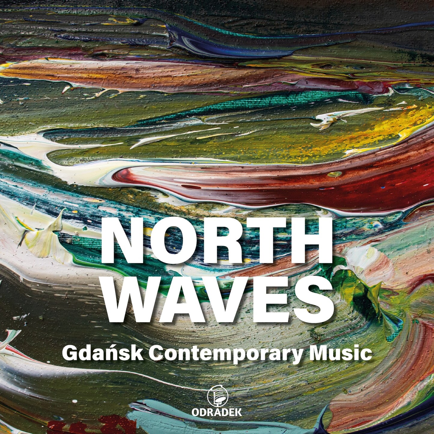 CD cover with abstract, colorful wave patterns and white text.