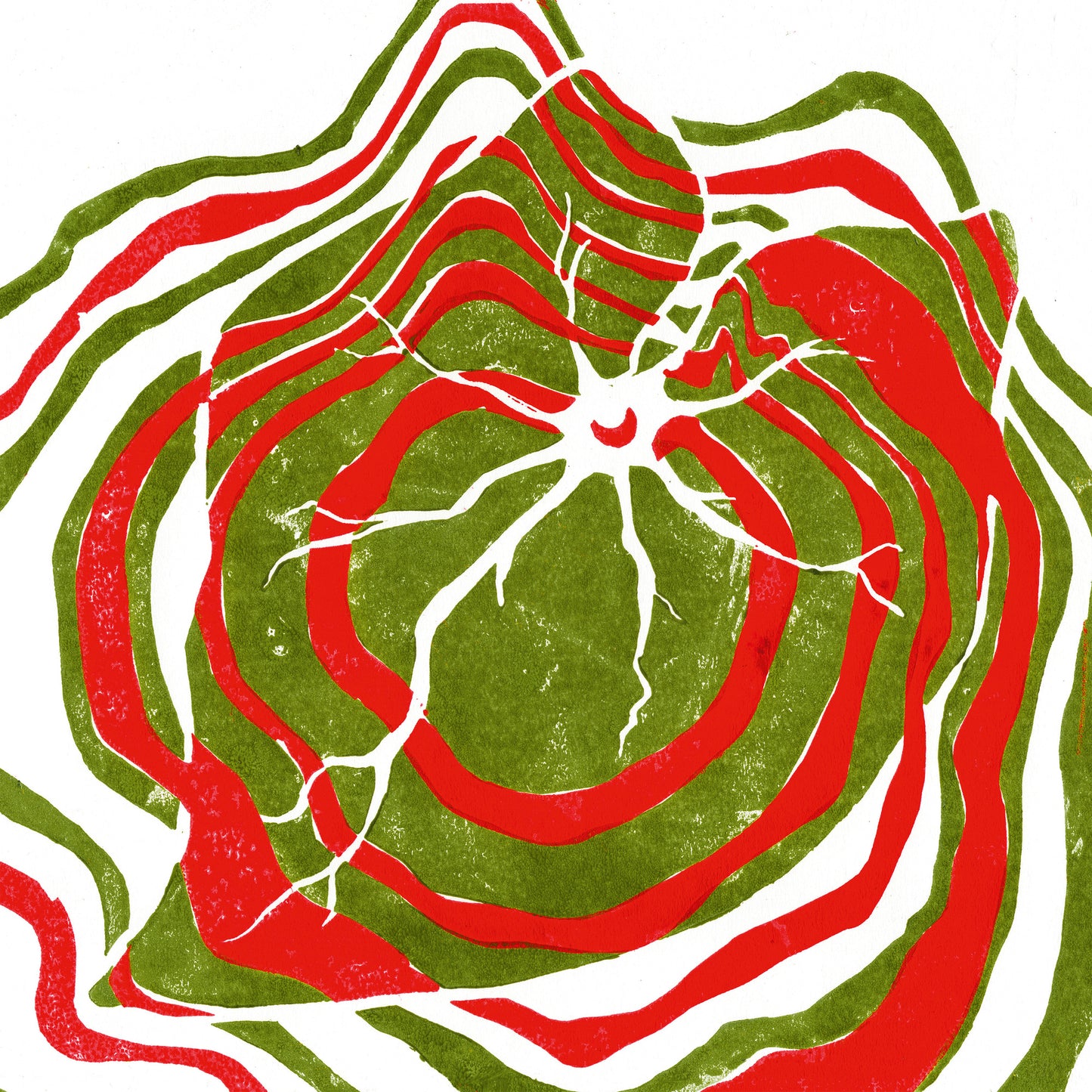 Abstract swirling pattern of red and green, resembling a cracked surface.