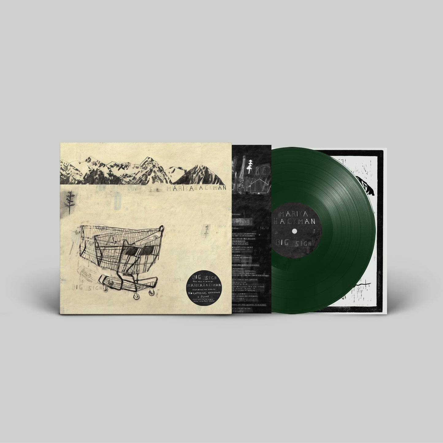 Green vinyl LP of Marika Hackman’s “Big Sigh” with illustrated cover art.