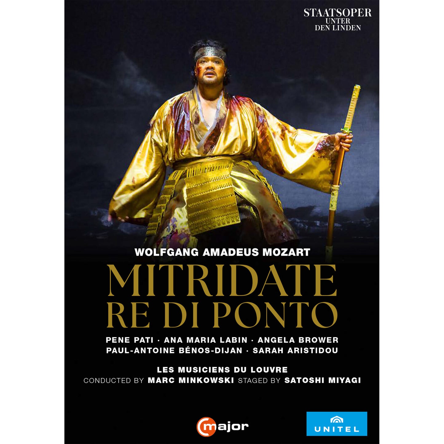 DVD cover for Mozartās āMitridate Re Di Pontoā opera, featuring a costumed performer.