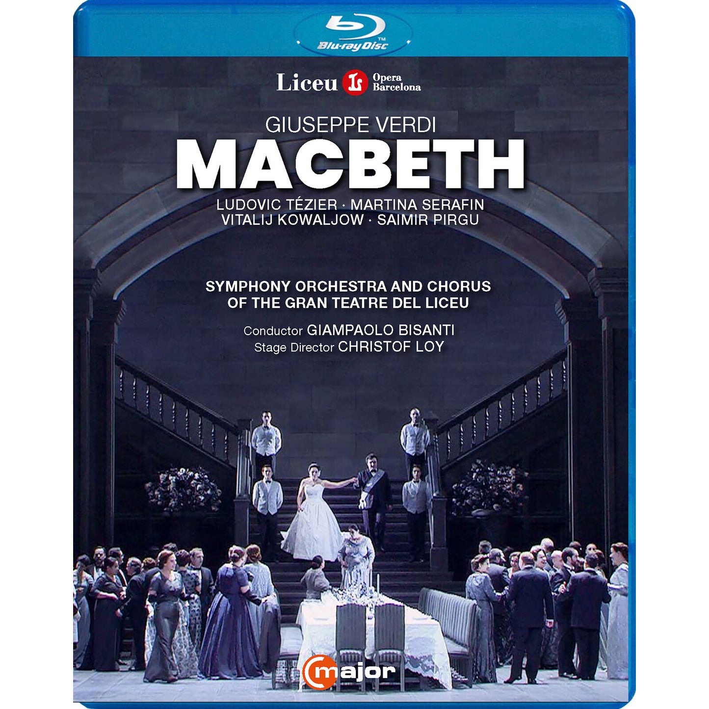 Blu-ray cover for Verdi’s “Macbeth” opera featuring a stage scene.