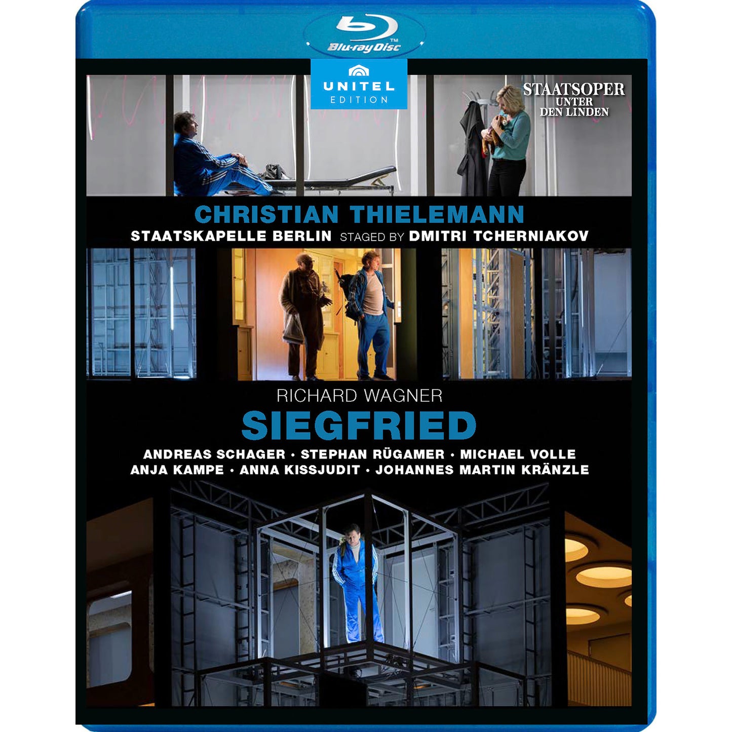 Wagner’s “Siegfried” Blu-ray cover featuring stage scenes and cast names.