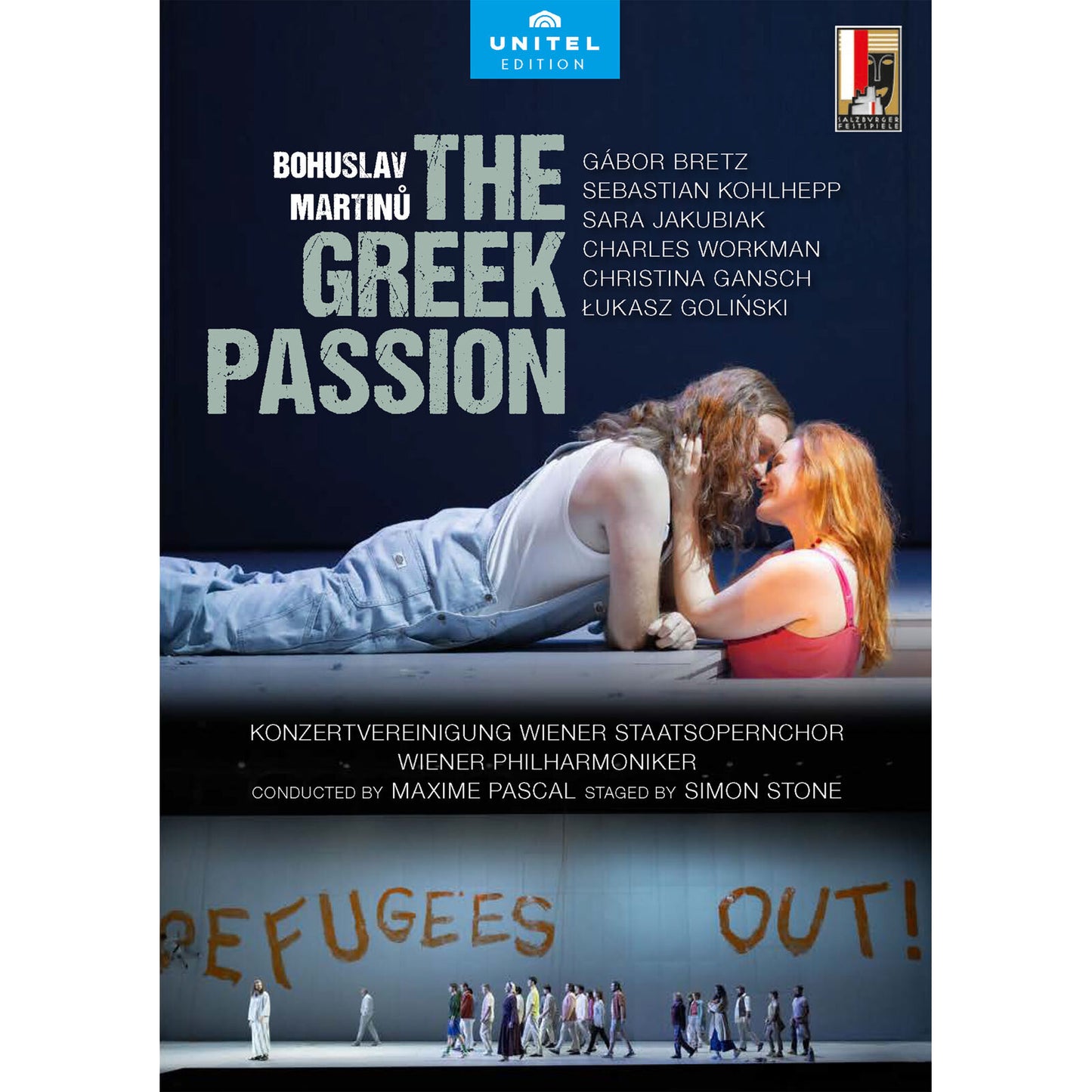 DVD cover for The Greek Passion by Martinu featuring a couple and stage scene.