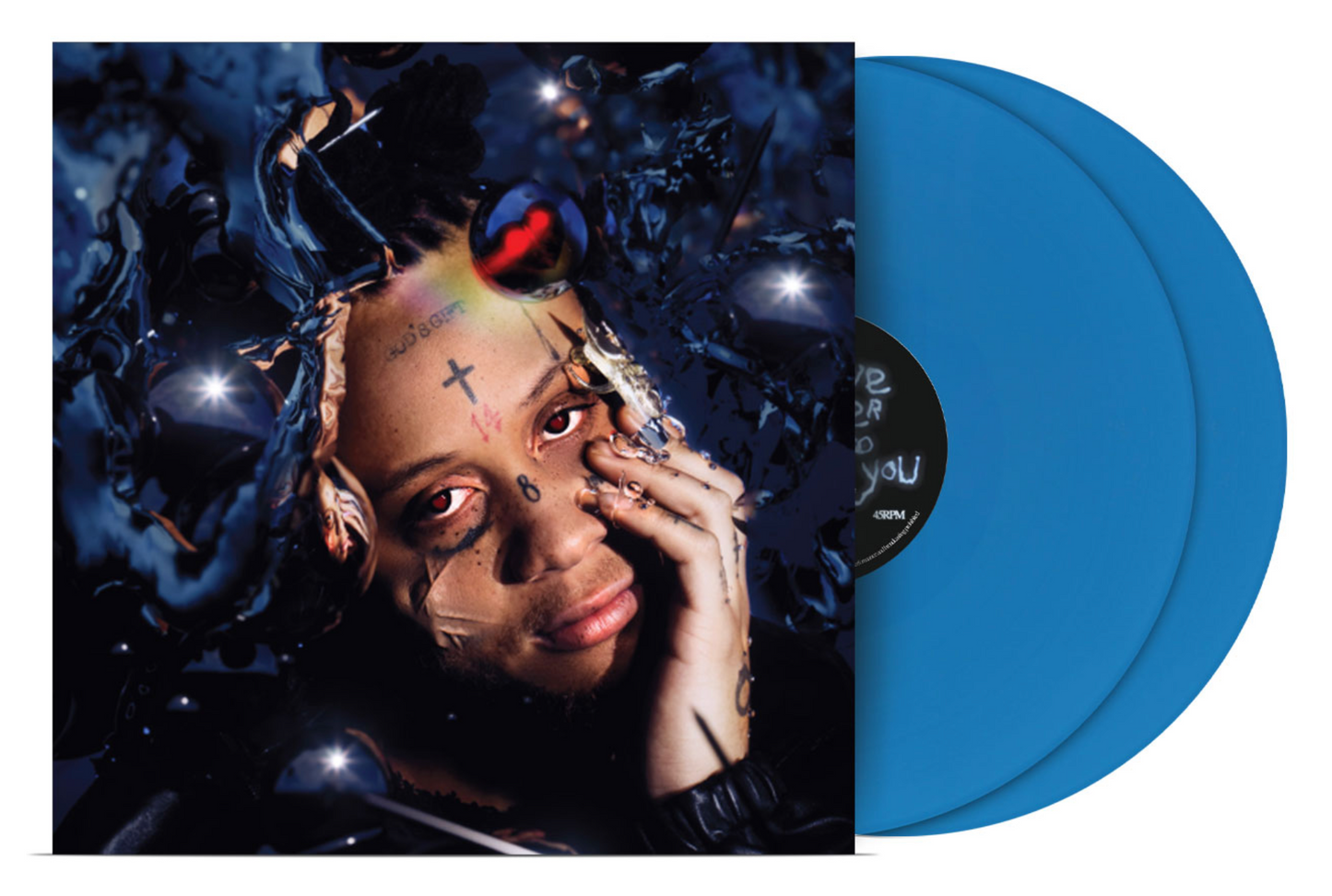 Trippie Redd album cover with two blue vinyl records.