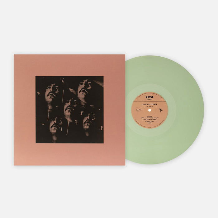 Vinyl record of Jim Sullivan’s “U.F.O.” with peach-colored sleeve.